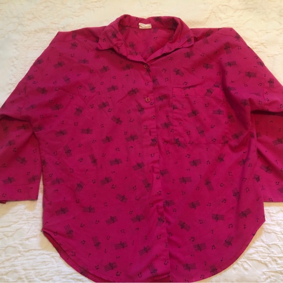 Cutest Vintage 80’s 3/4 sleeve Hot Pink Music Note Blouse M/L - Picture 8 of 8